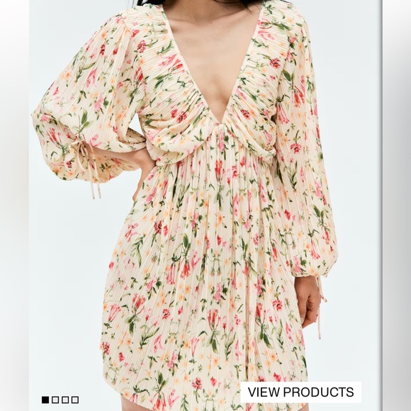 H&M Floral Long Sleeve Dress - Cream and Pink - Picture 1 of 5